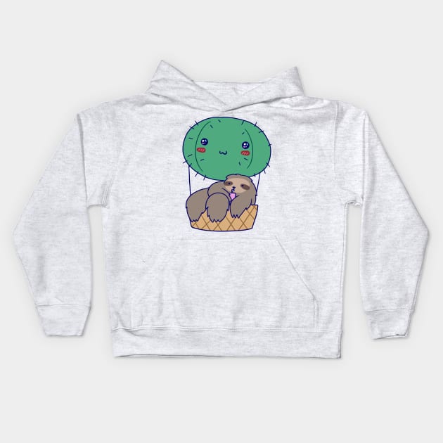 Cactus Hot Air Balloon Sloth Kids Hoodie by saradaboru